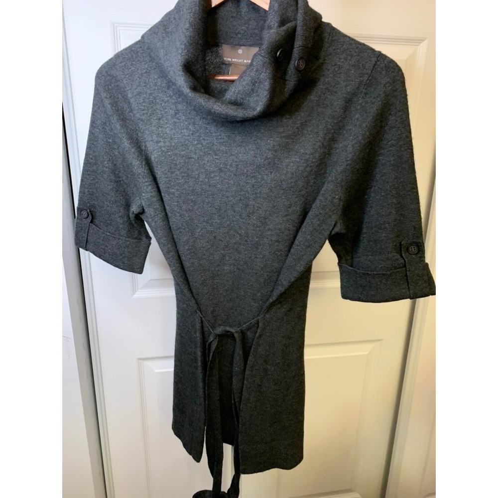 Fenn Wright Manson Gray Cowl Neck Angora Wool Blend Belted Tunic Sweater Large